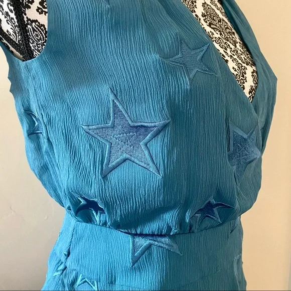 CATHERINE MALANDRINO NWT Blue Star Embroidered Silk Top Size Small - Picture 4 of 9